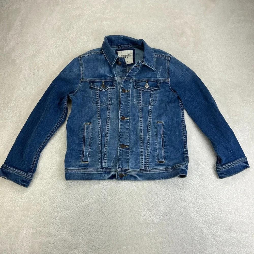 Abercrombie Kids Denim Jacket Girls 11/12 Embroidered Long Sleeve Flap Pockets